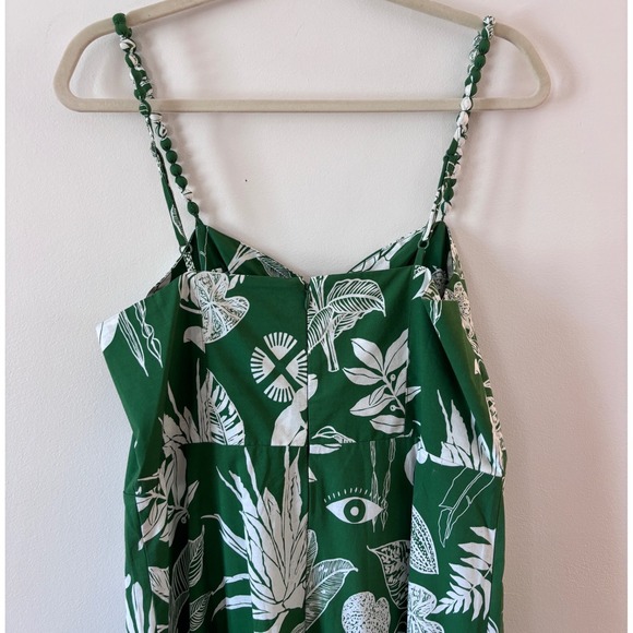 Farm Rio Forest Soul Mix Green White Tropical Leaf Print Tiered Mid Dress Large - Picture 10 of 11